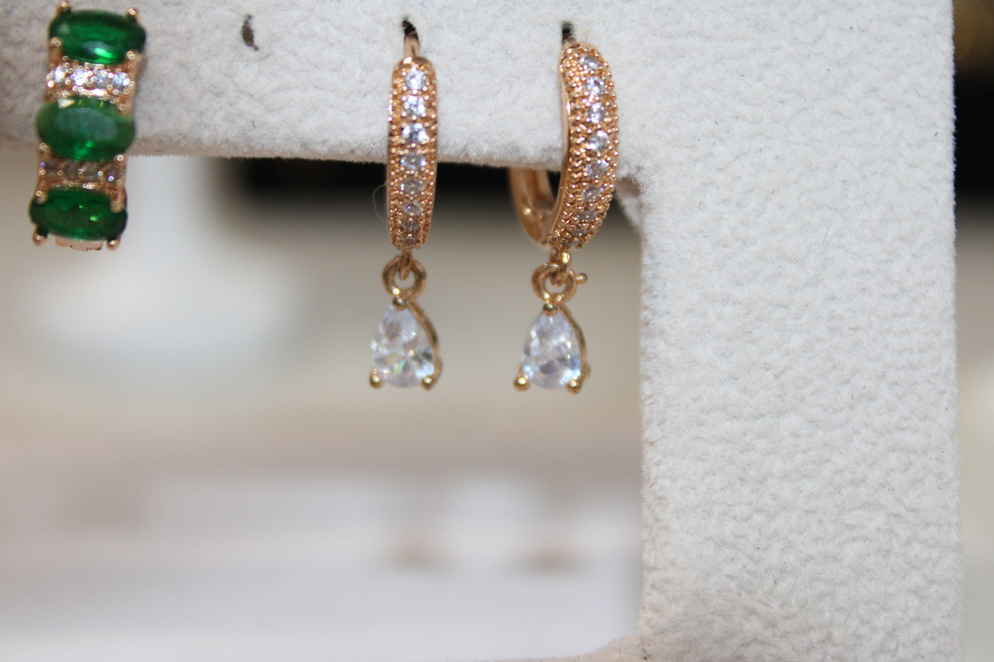 Gold Hoops with Crystal Drop