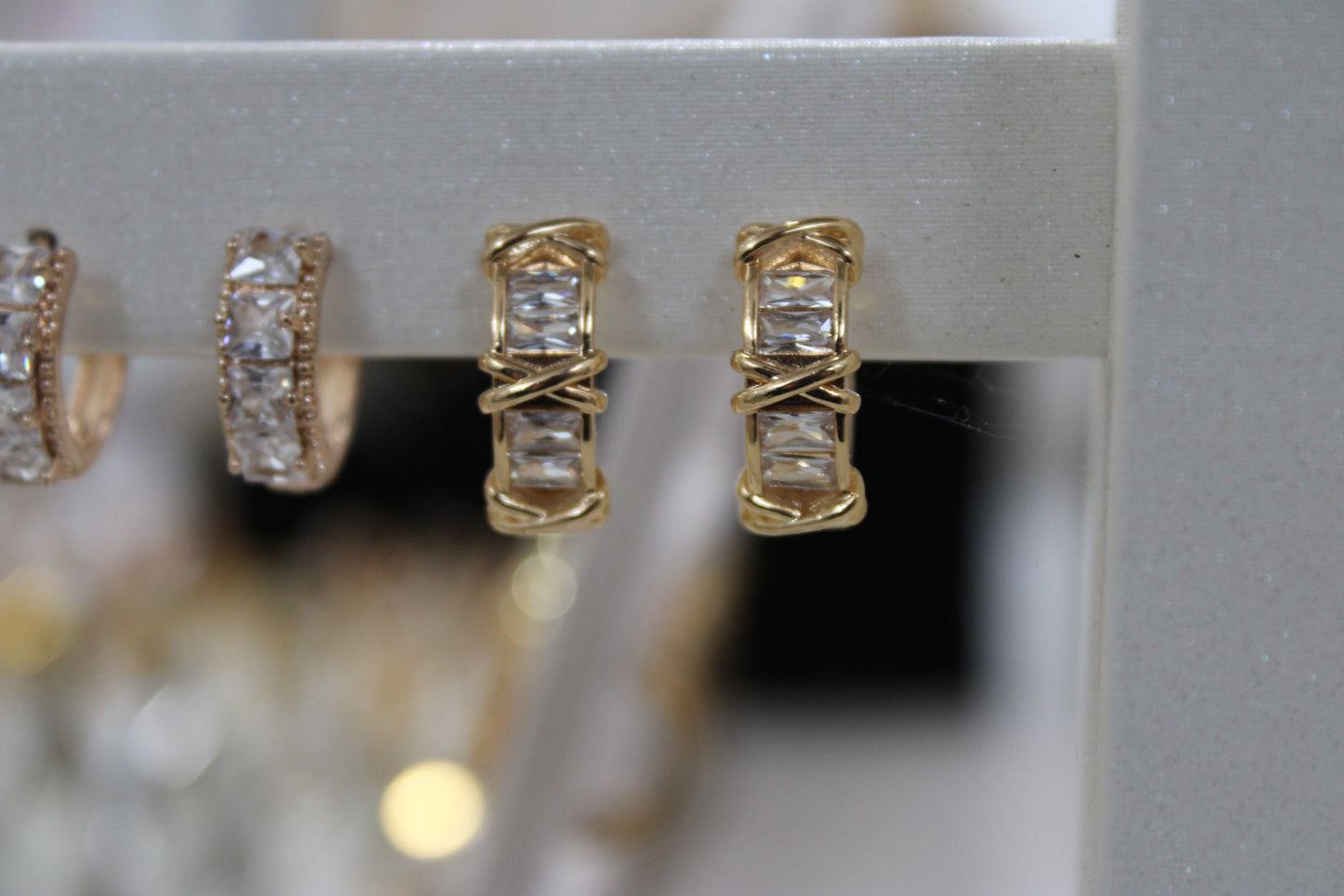 Gold Criss Cross Gem Hoops