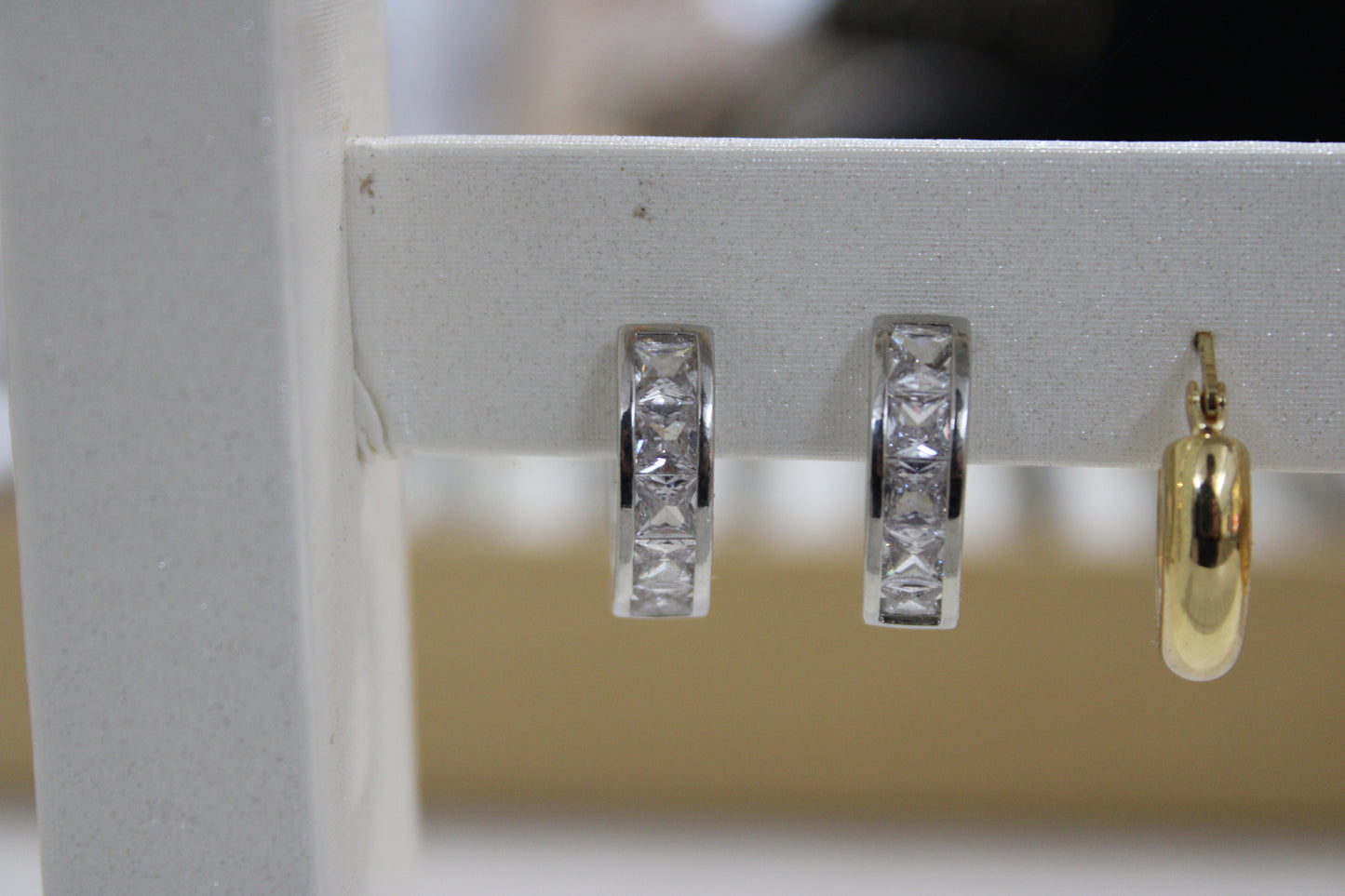 Thick Band Silver Crystal Hoops
