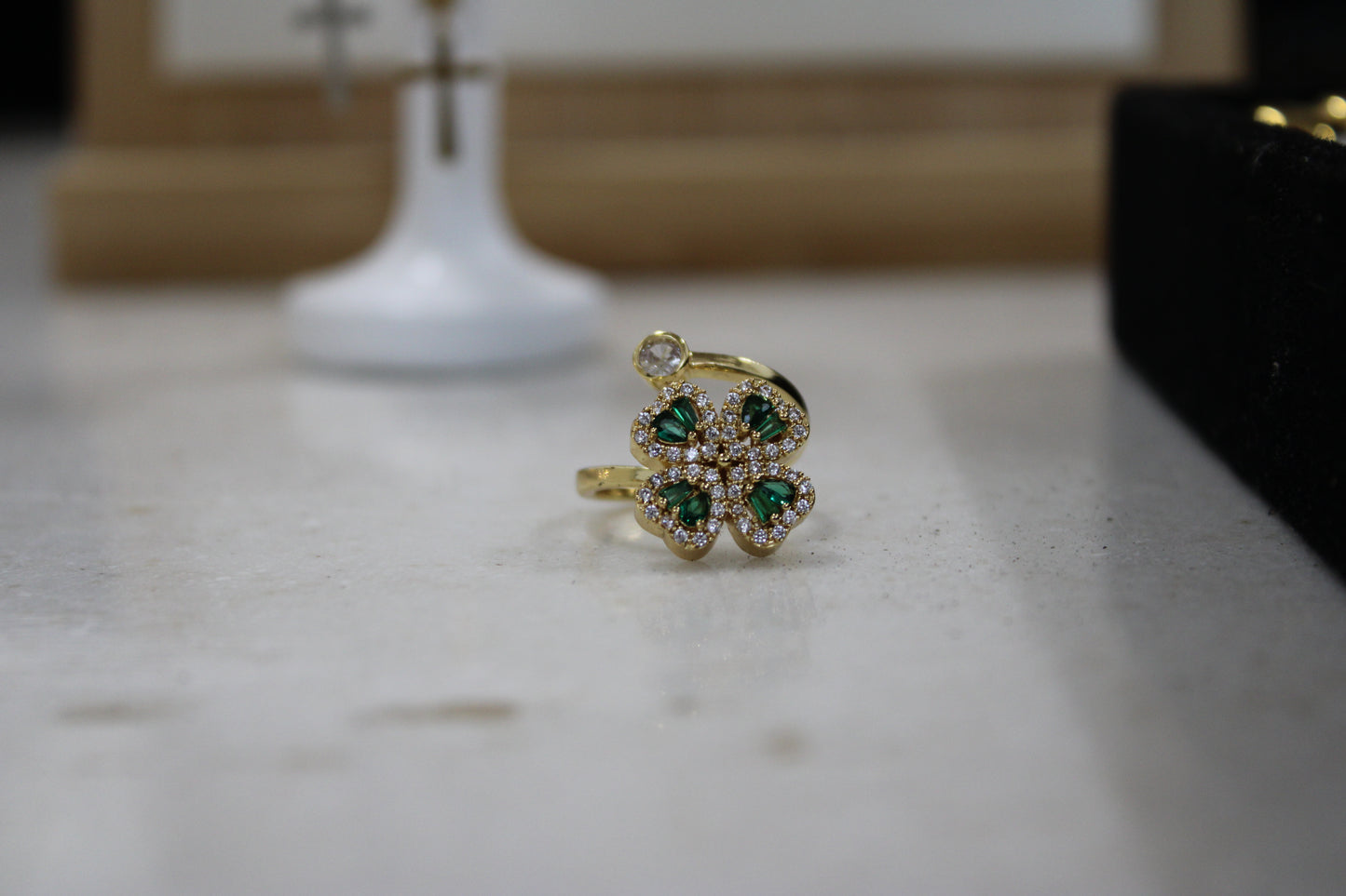 Green Four Leaf Clover Adjustable Spinney Ring