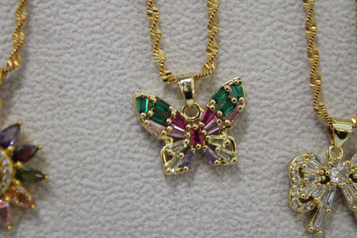 Gold Filled Multicolor Crystal Butterfly Necklace