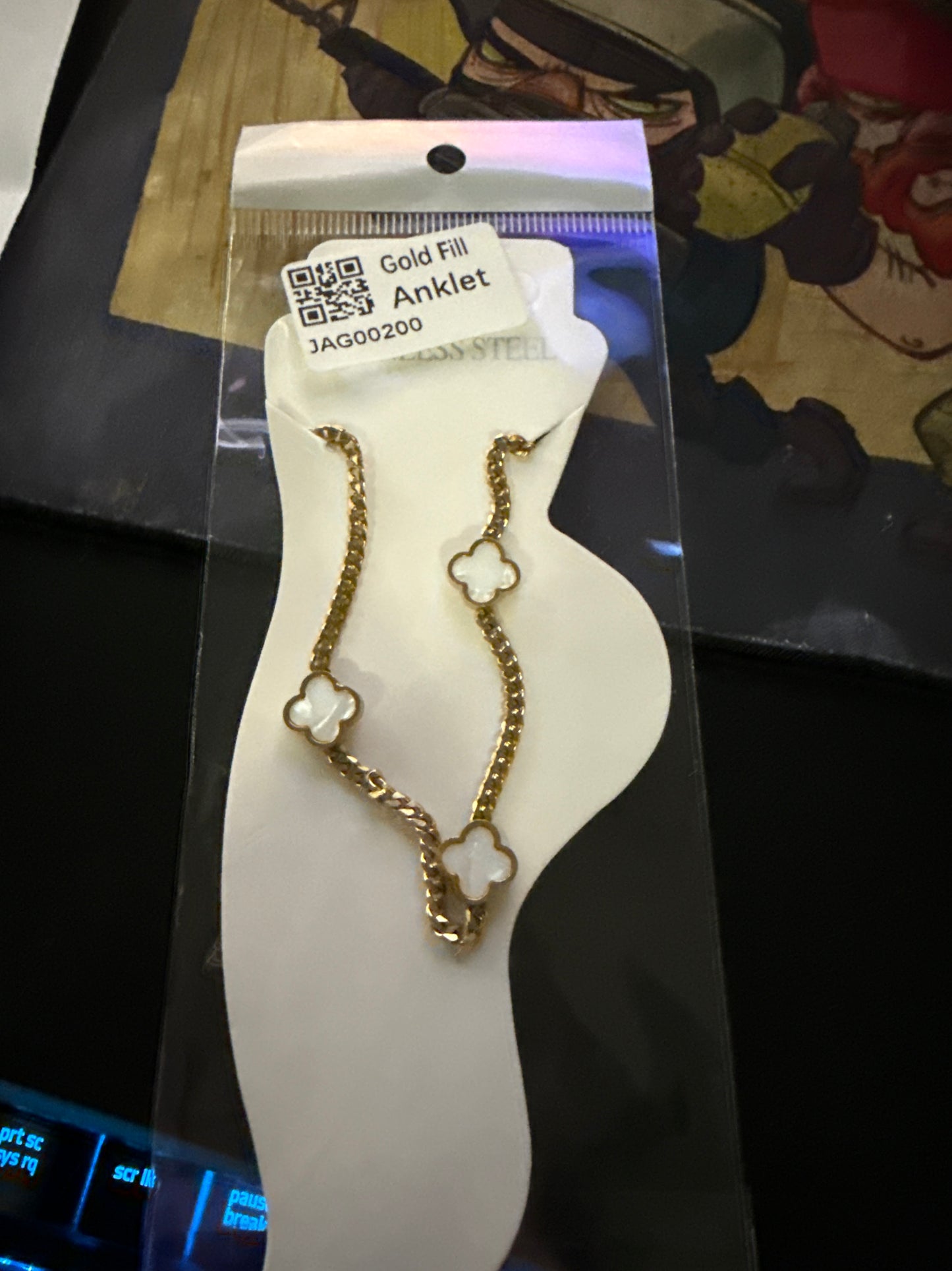 Gold Filled White Clover Anklet