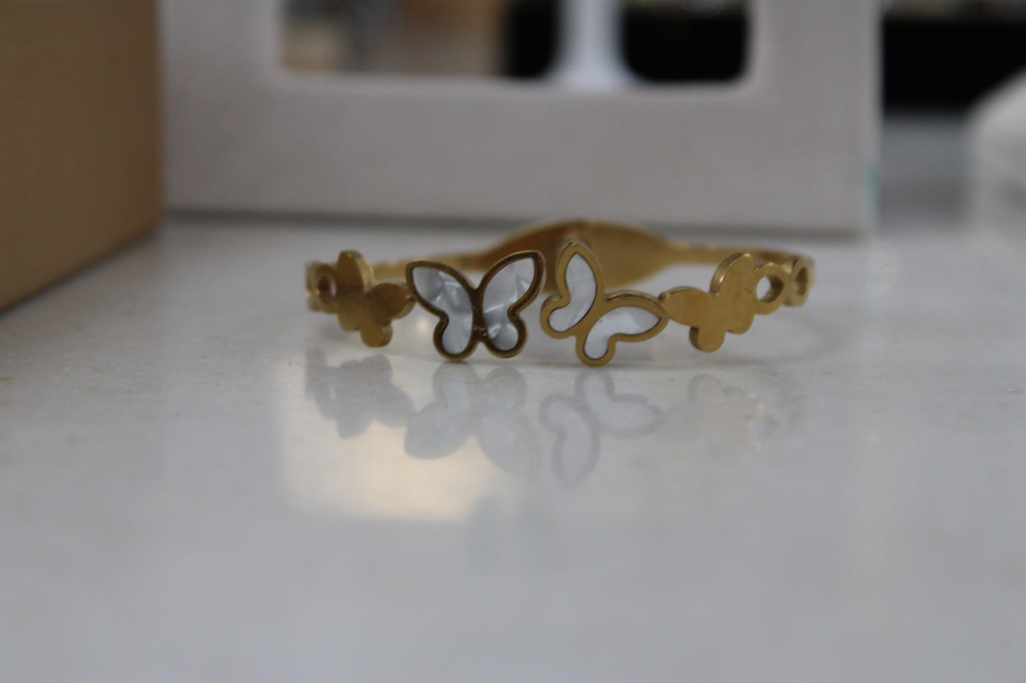 White Butterfly Bracelet Gold