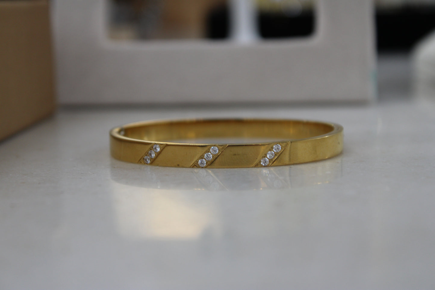 Triple Inlay Crystal Bangle Gold