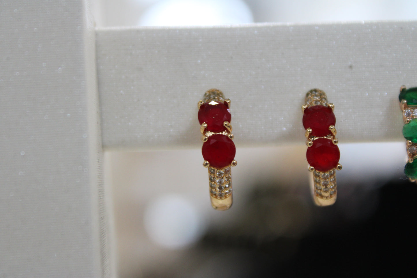 Gold Hoops with Dual Ruby Center