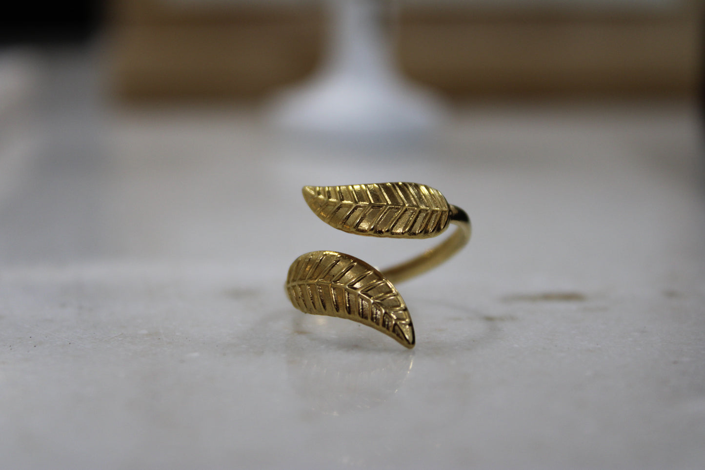 Golden Large Leaf Adjustable Ring