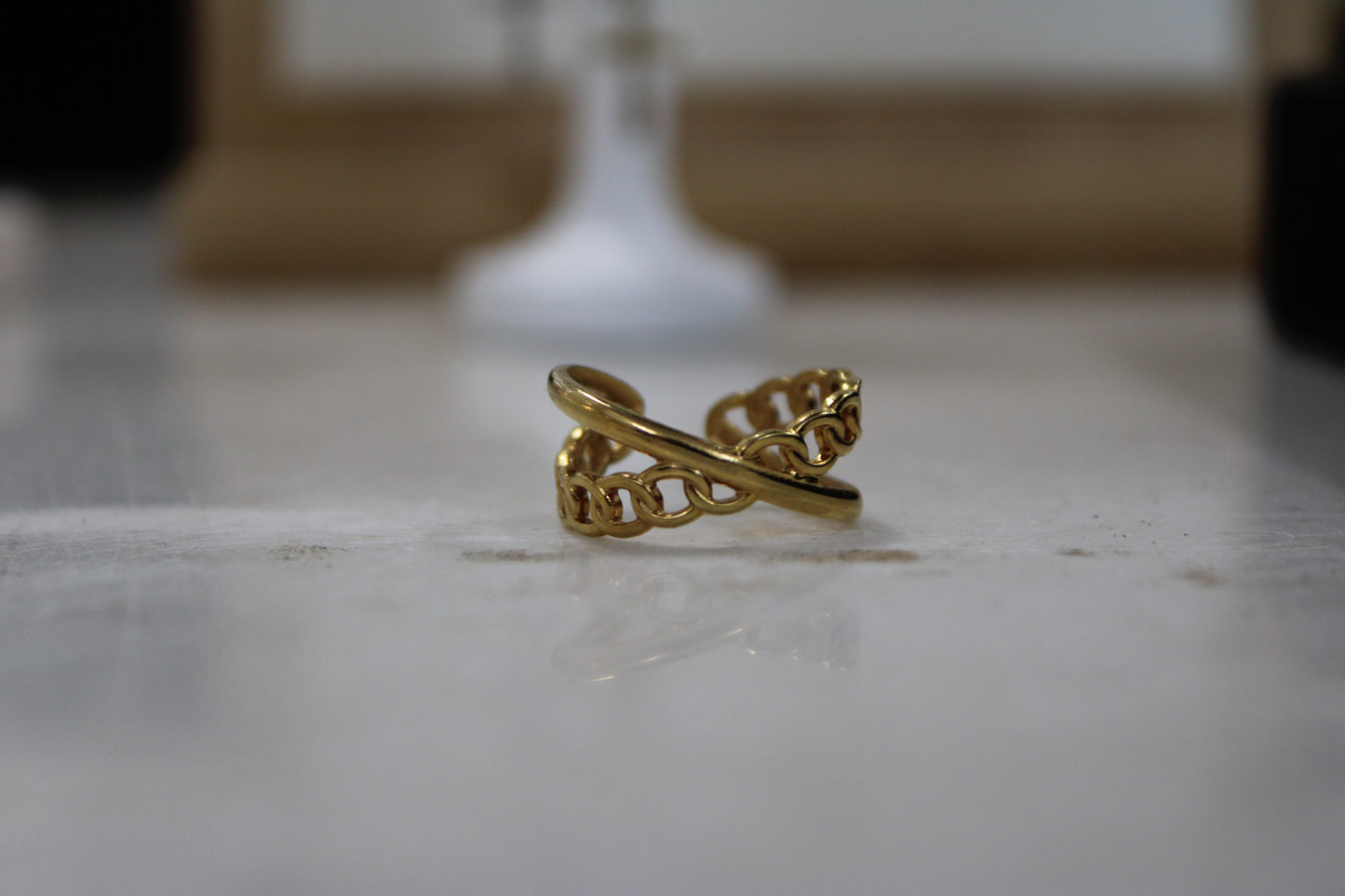 Criss Cross Chain and Band Adjustable Ring