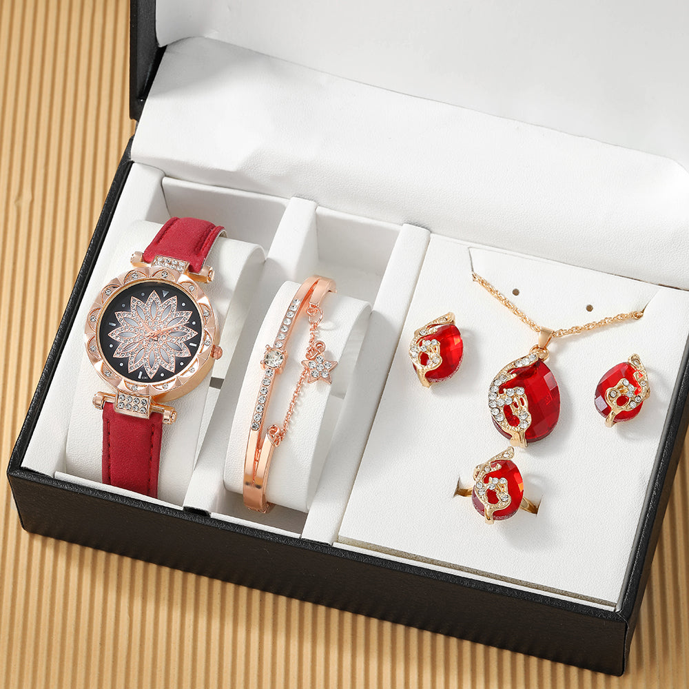 Gift Box For Her 5 Piece Set Watch, Bracelet, Necklace, Earrings, and Ring