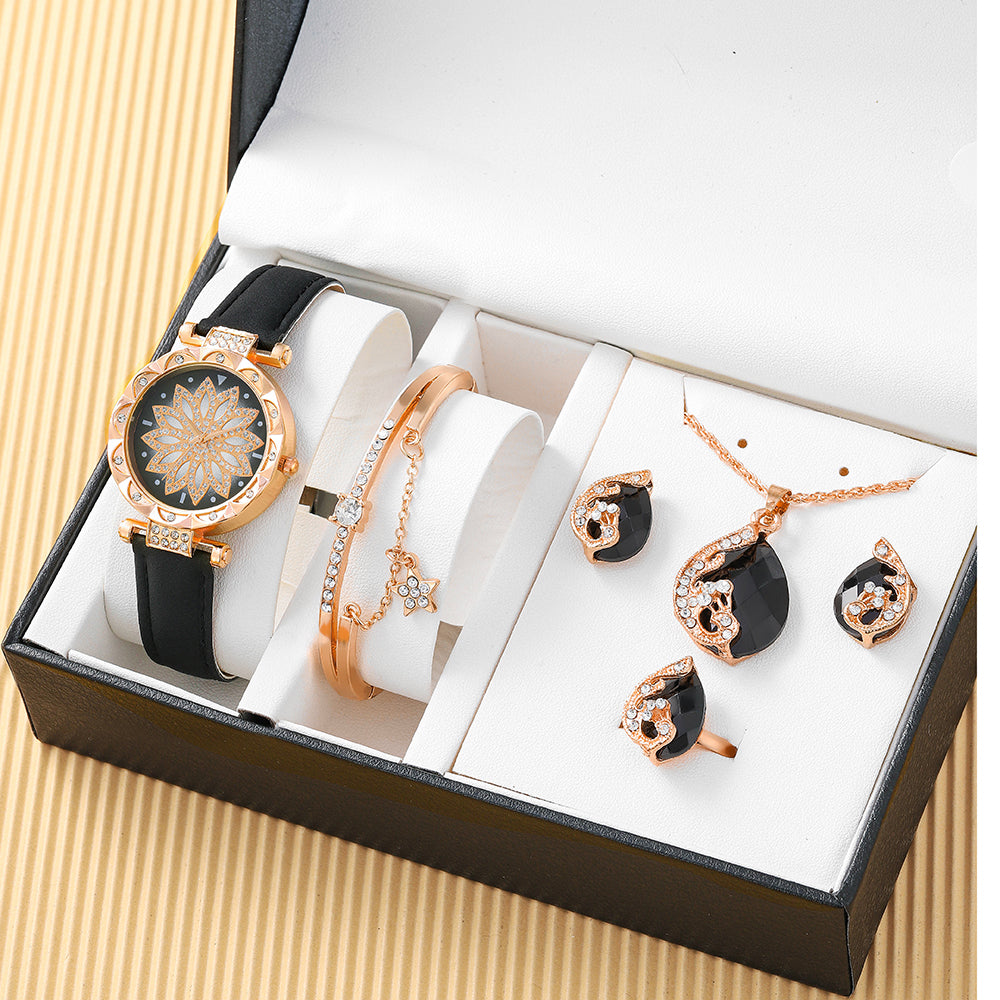 Gift Box For Her 5 Piece Set Watch, Bracelet, Necklace, Earrings, and Ring